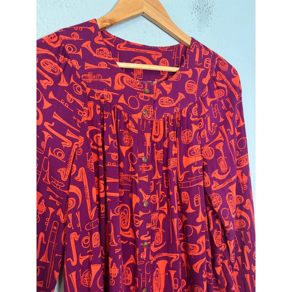 Anthropologie Toot Your Horn Blouse Size Medium Button Front Rayon Music - Picture 3 of 5